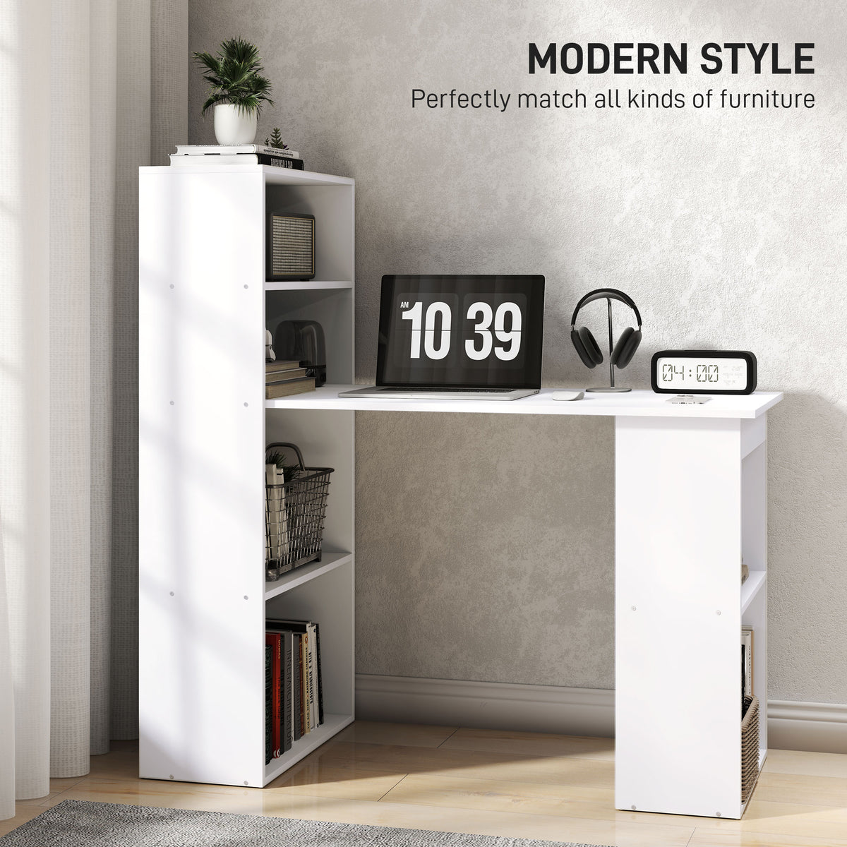Computer Desk with Built-In Bookshelf 47 in