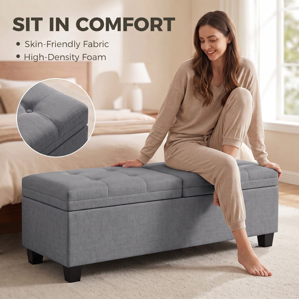 Tufted Storage Bench with Dual Lids
