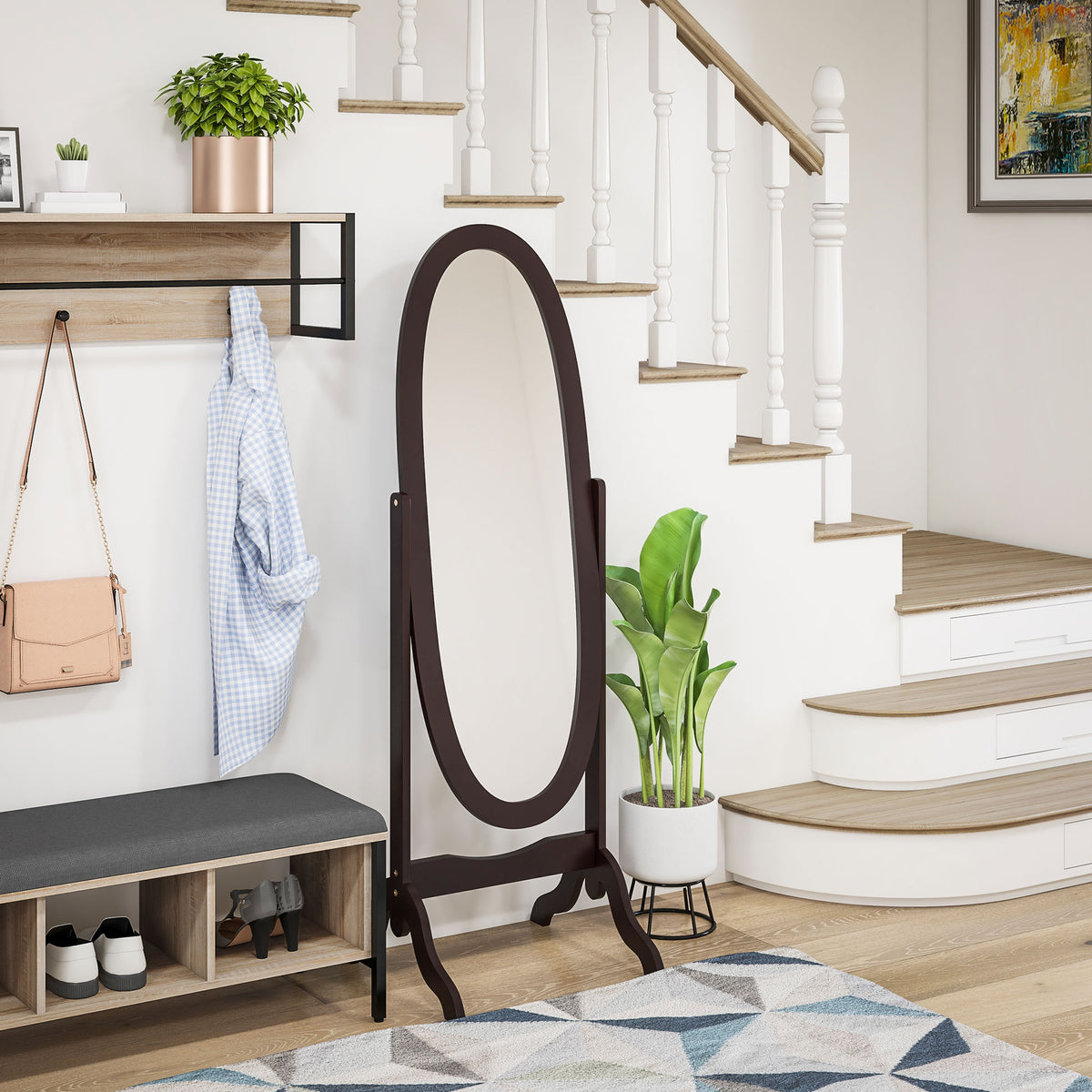 Full Length Oval Floor Standing Mirror Adjustable Angle