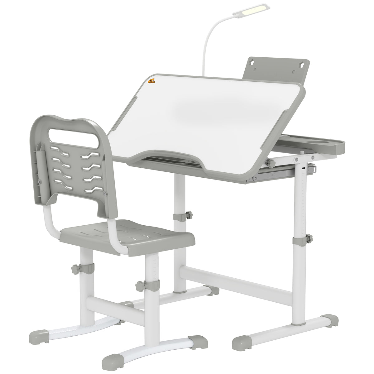 Escritorio infantil ajustable con silla y lámpara LED