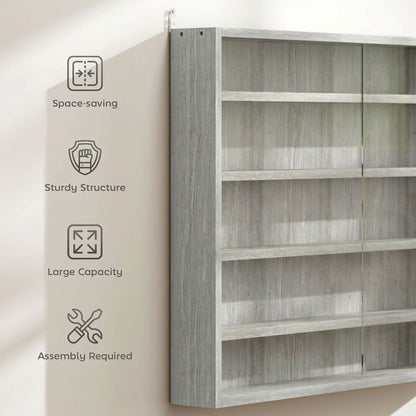 5-Shelf Wall Display Cabinet with 2 Glass Doors