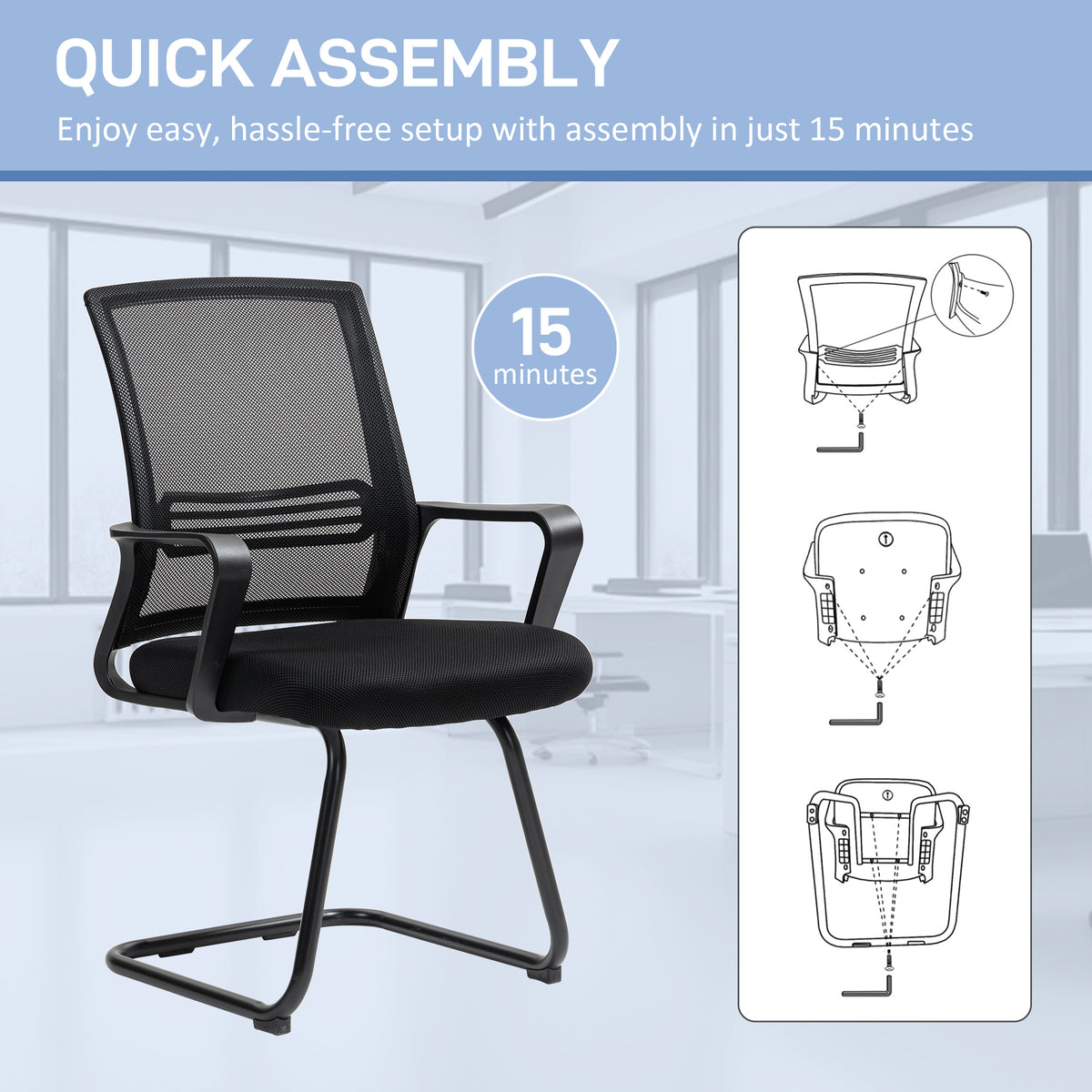 Silla de oficina ergonómica sin ruedas con base de trineo