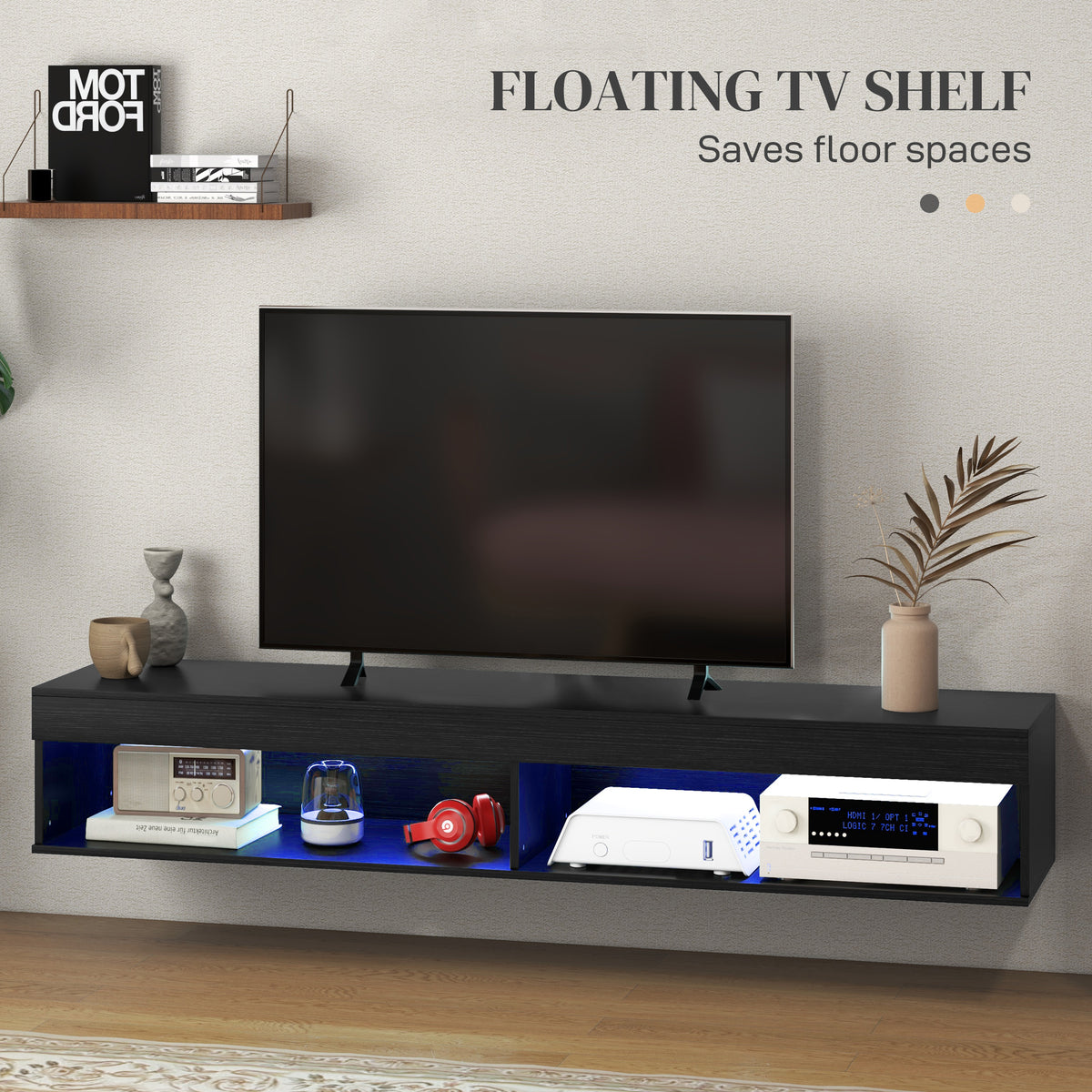 Mueble de TV flotante de pared con luces LED