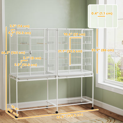 Large Rolling Bird Cage with Perches and Feeder Cups