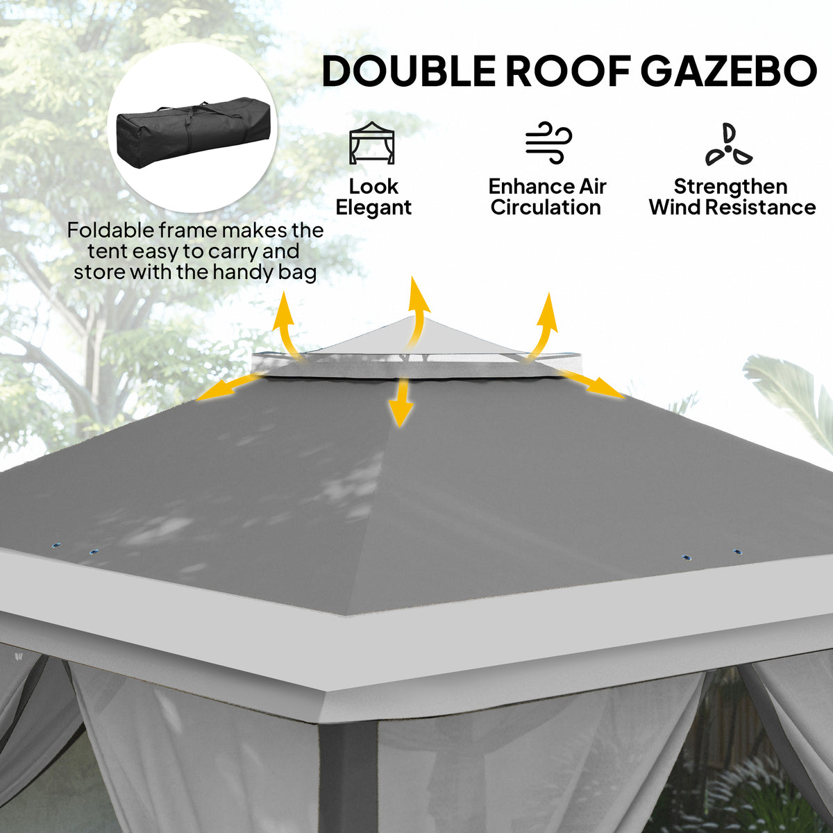 Double Roof Pop-Up Gazebo with Mesh Sidewalls 11 ft x 11 ft