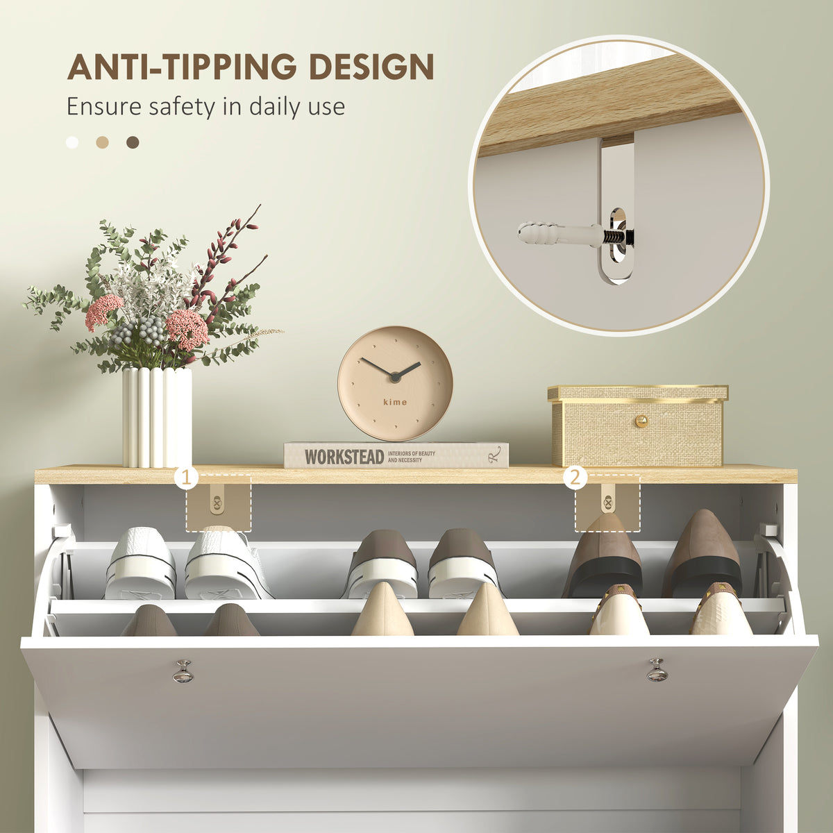 2 Drawer Shoe Storage Cabinet with Adjustable Shelves