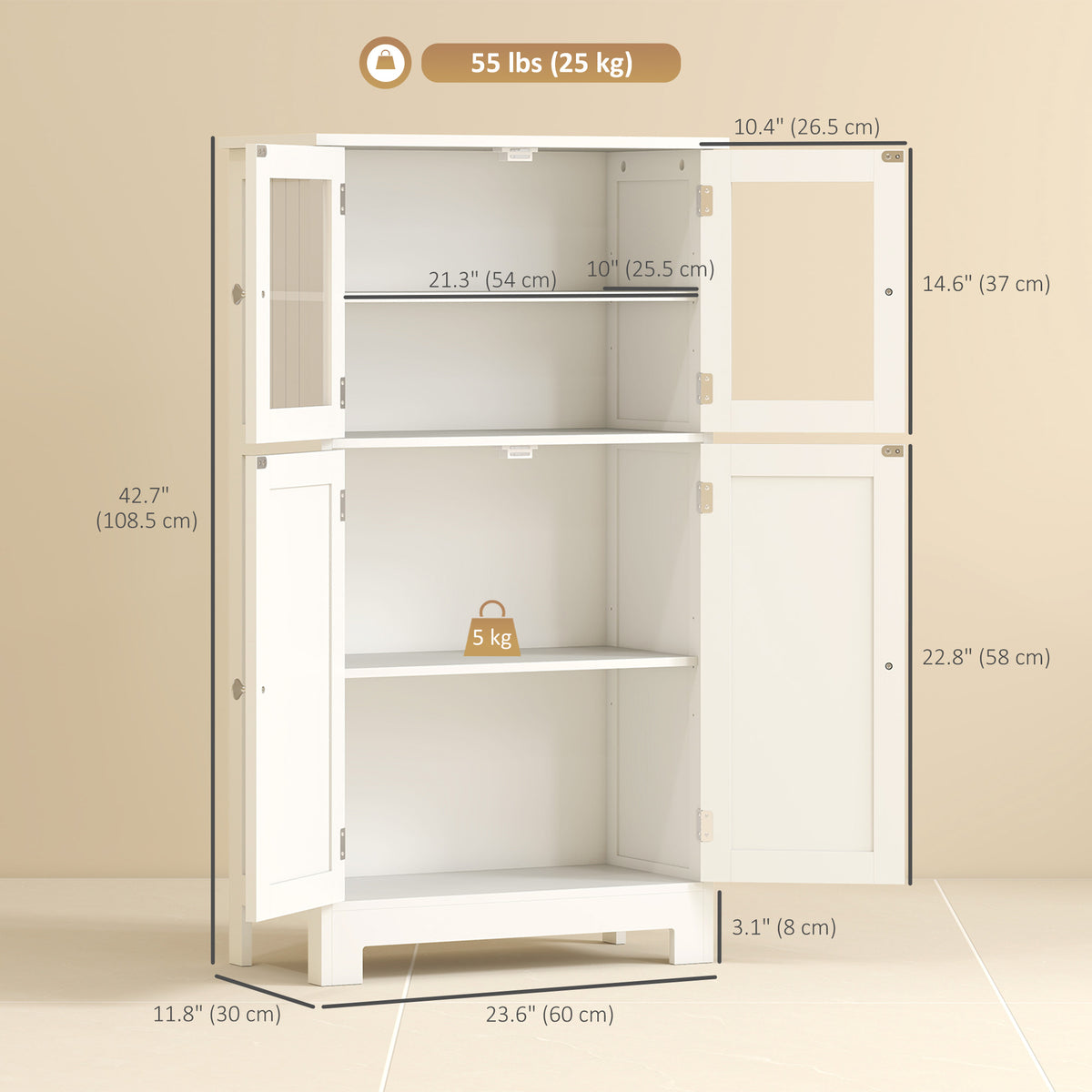 Bathroom Floor Storage Cabinet Tempered Glass