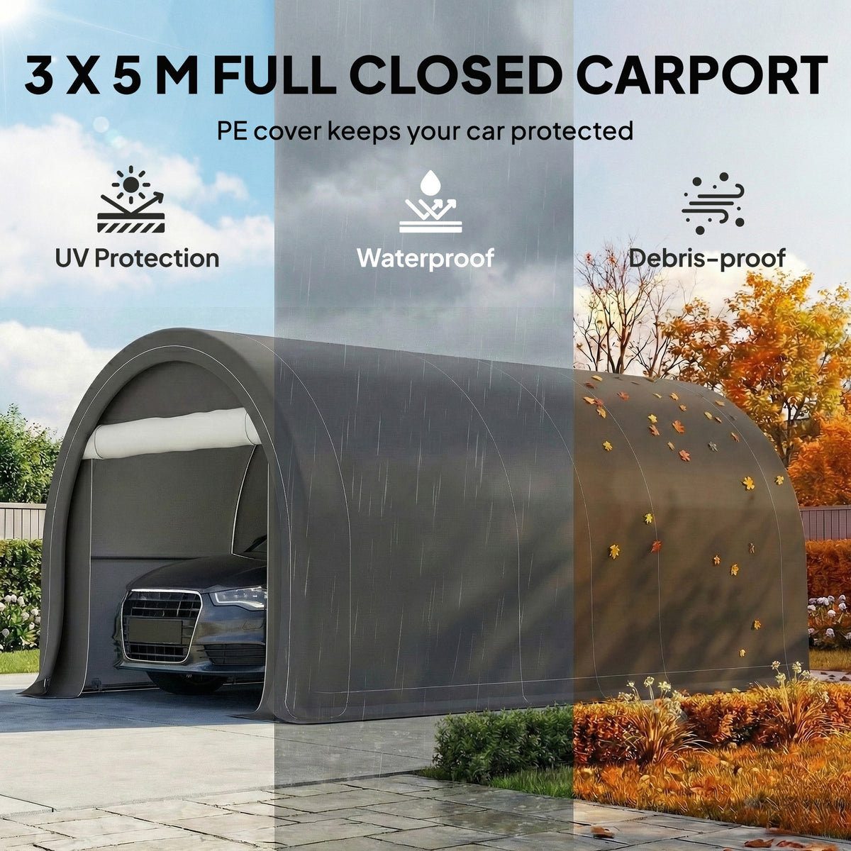 Portable Carport Tent 10 x 16 ft with Zippered Door