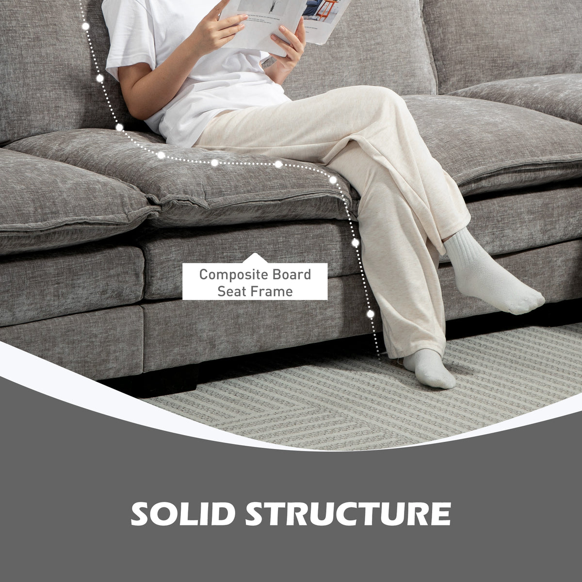L-shaped Chenille Sofa 120.5 inches with Chaise Lounge