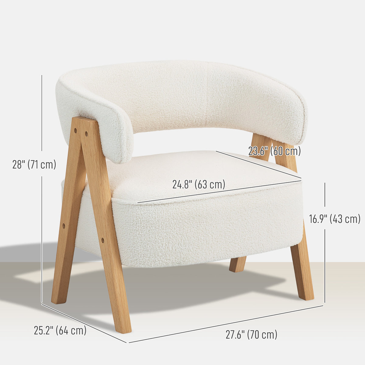 Sillón decorativo de forro sherpa con patas de madera nórdicas