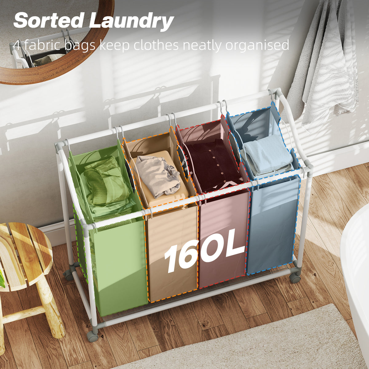 Rolling Laundry Hamper 160L