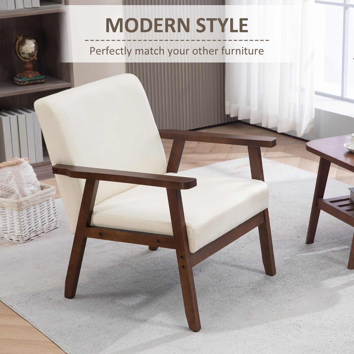 Sillón auxiliar acolchado con reposabrazos de madera