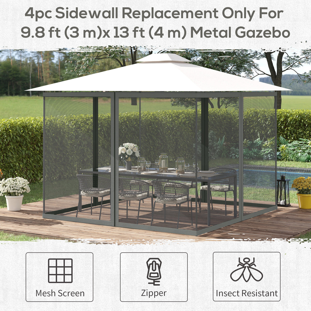 10' x 13' Khaki Gazebo Replacement Mosquito Netting with Zipper