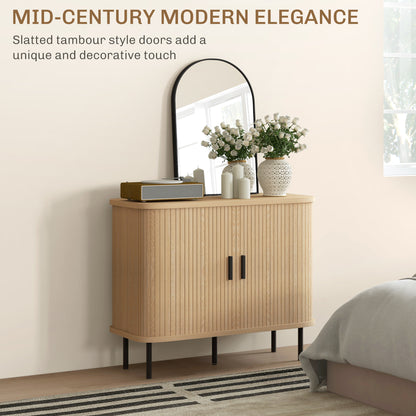 Nordic Sideboard Cabinet Slatted Tambour Doors Metal Legs