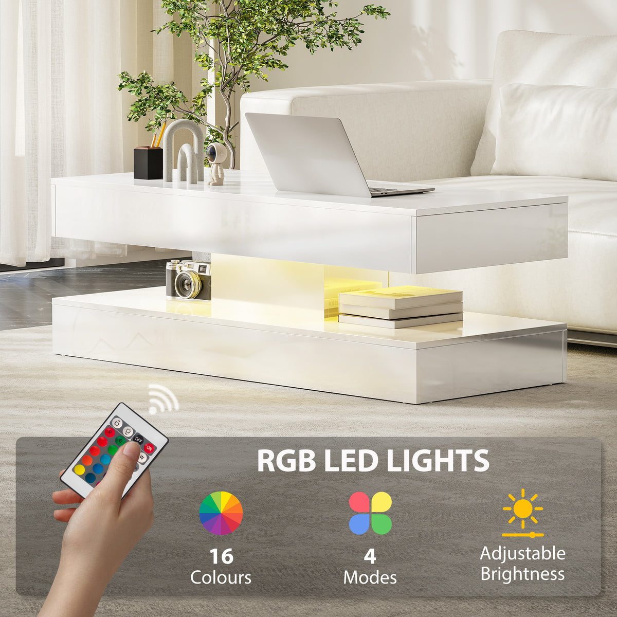 Coffee Table with Adjustable RGB LED Lighting