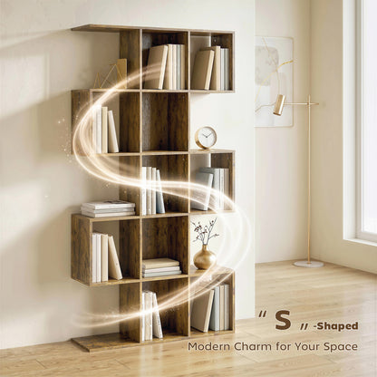 5-Tier S-Shaped Bookshelf — 15 Compartments