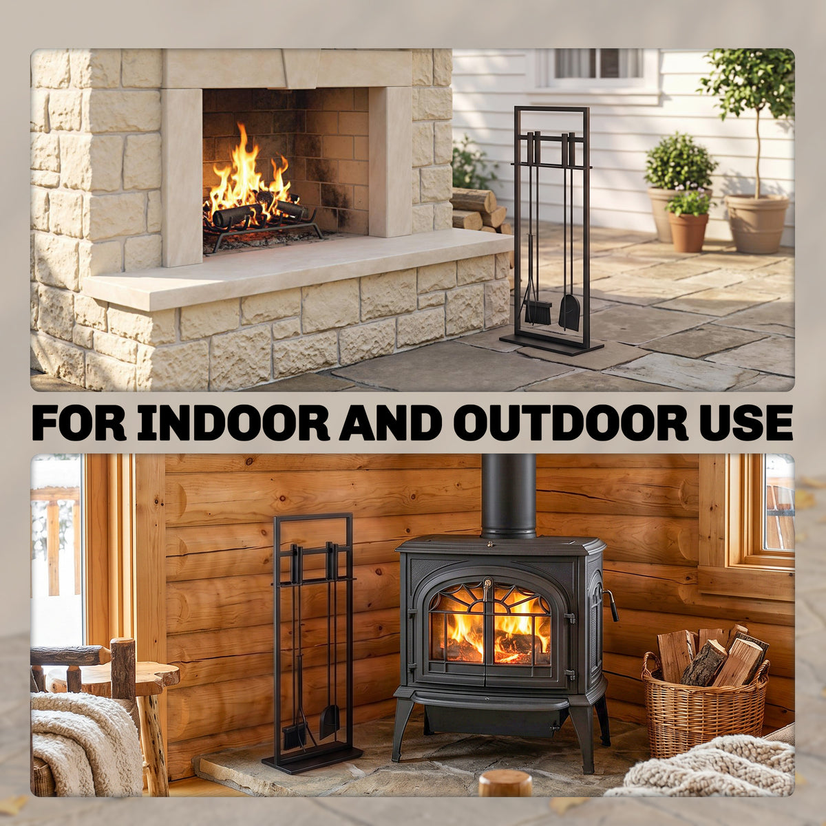 Metal Fireplace Tool Set — Set of 5