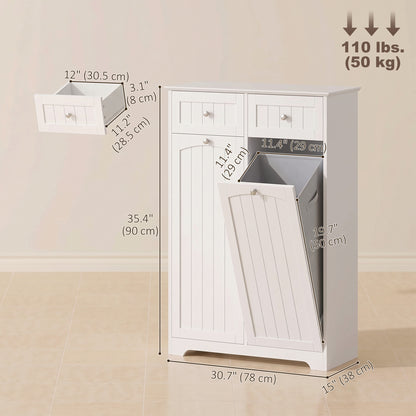 Laundry cabinet with tilt-out hamper and drawers