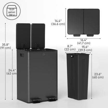 Dual Garbage Bin with Foot Pedal 2 x 28 Litre