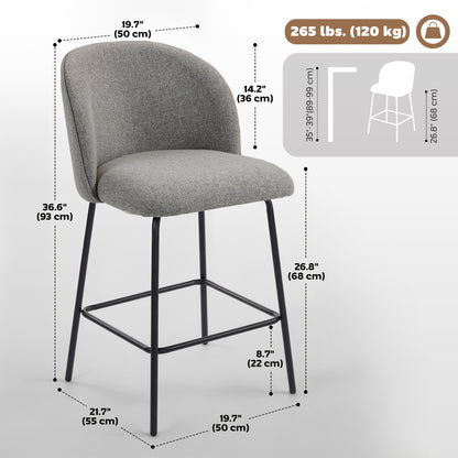 Set of 2 Counter Height Barstools with Backrest
