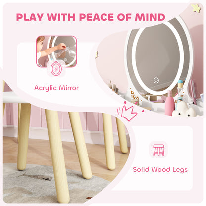 Kids Vanity Set with LED Mirror and Stool