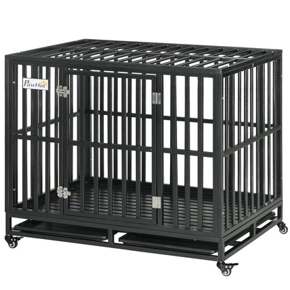 Heavy duty steel dog crate 104 cm with wheels