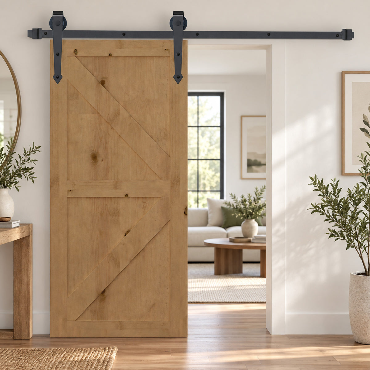 Sliding barn door hardware kit in steel