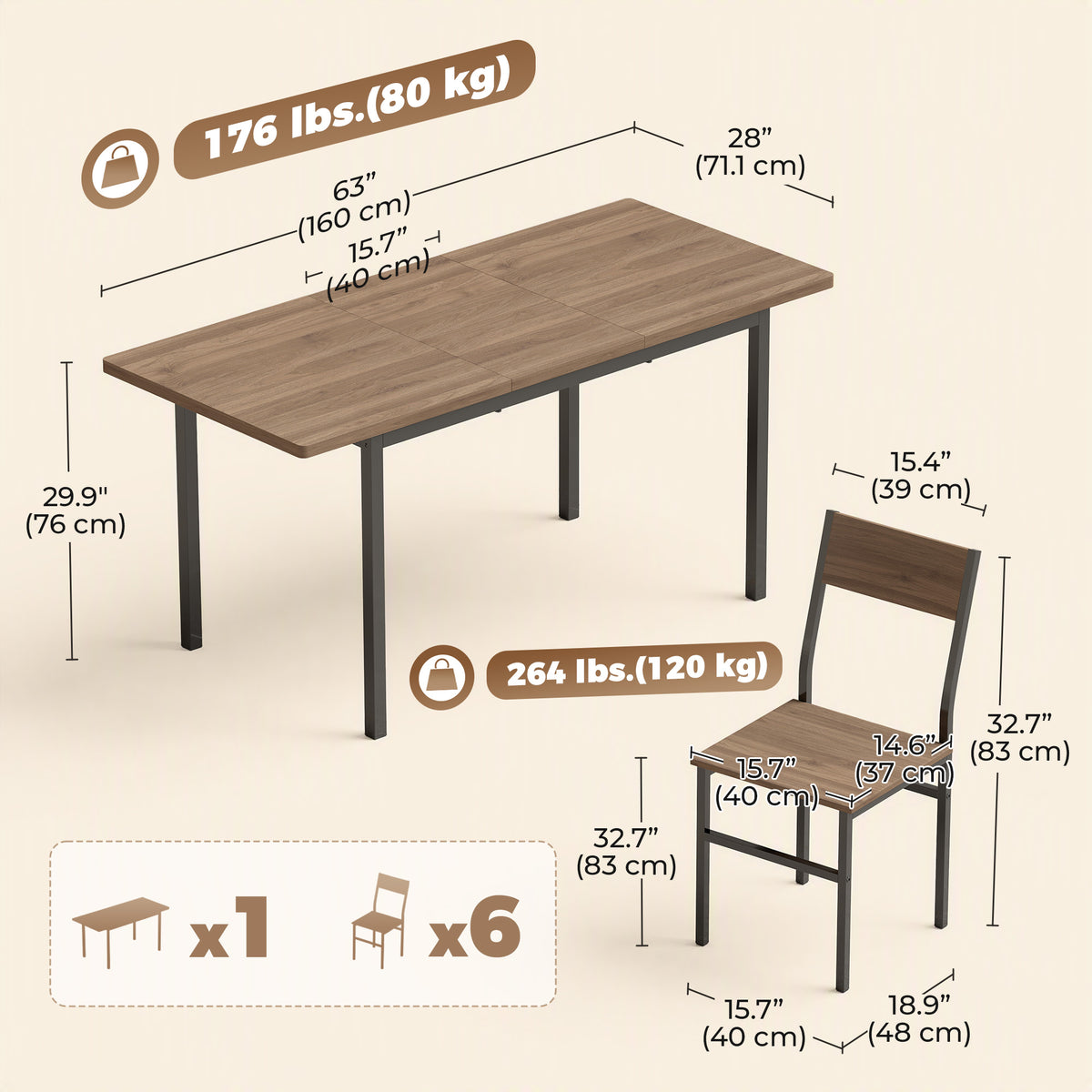 7-Piece Industrial Dining Table Set