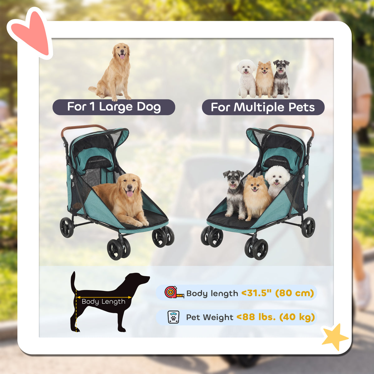 Foldable dog stroller with suspension