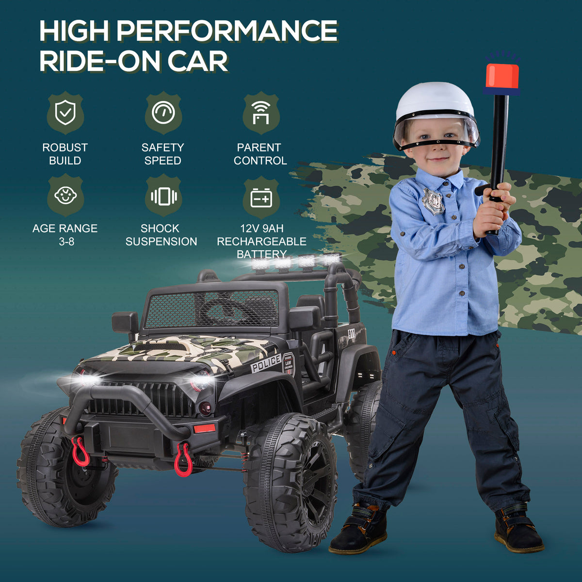 12V Electric Kids Police Off-Road Ride-On Car