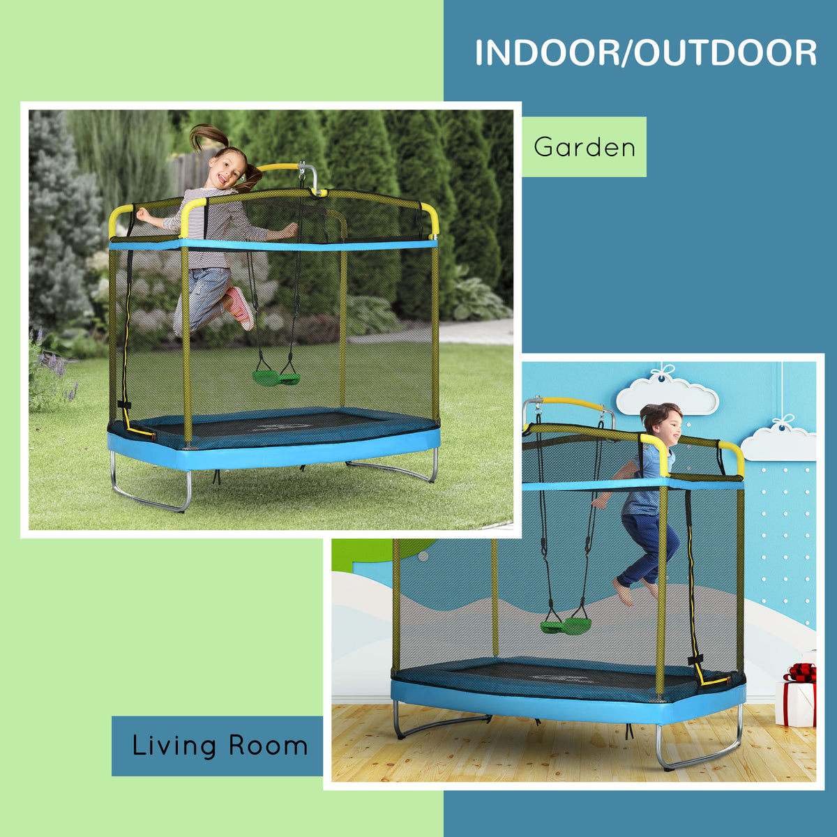 Kids Trampoline with Safety Net and Swing