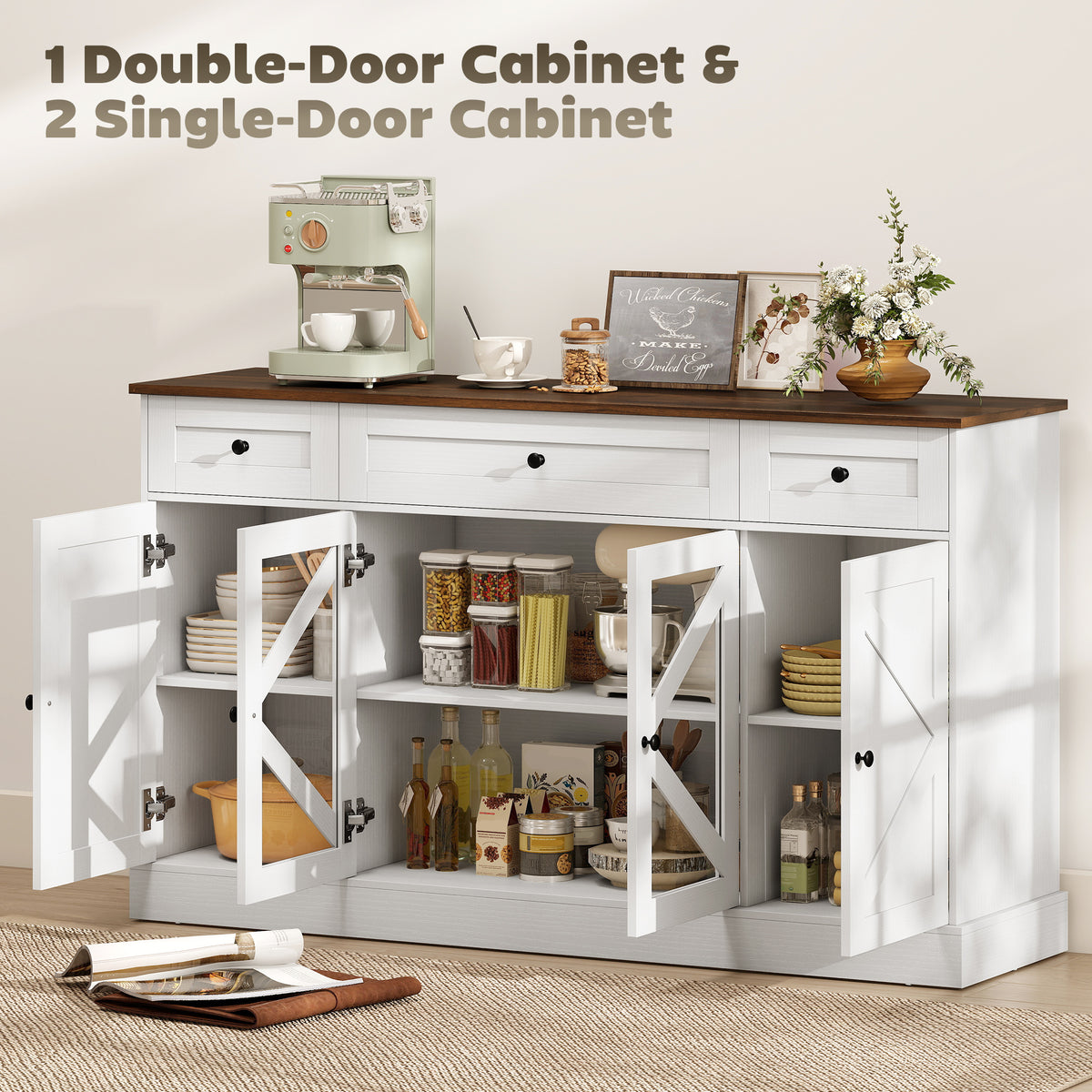Aparador de cocina rústico con puertas de acrílico