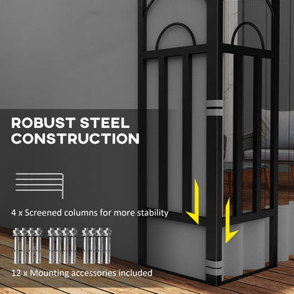Wall-Mounted Steel Pergola 10x10 ft with Curtains