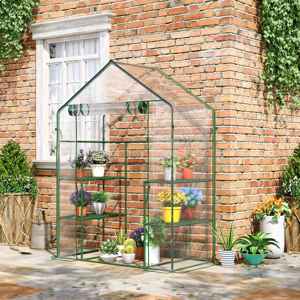 Walk-in Garden Greenhouse 4 Shelves Roll-Up Door