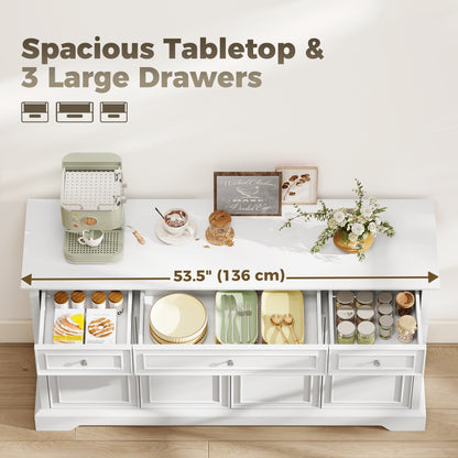 Sideboard Buffet Cabinet Soft-Close Doors 3 Drawers 54in