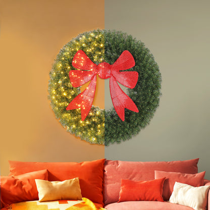 Pre-Lit Christmas Wreath 3D Bow 91 cm