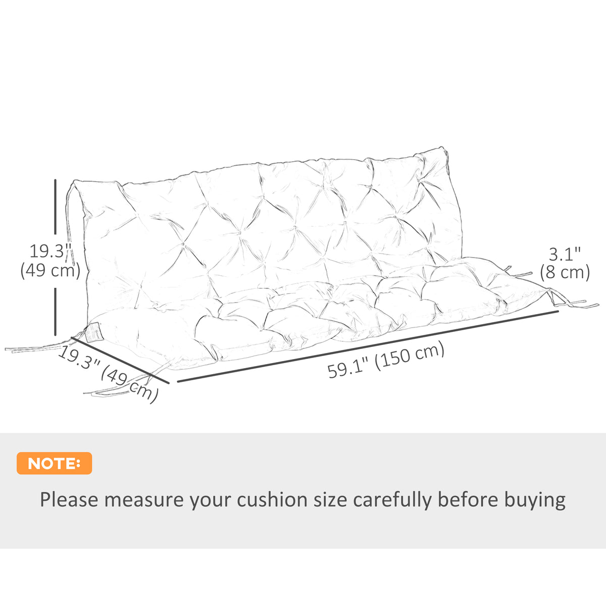 3-Seater Porch Swing Cushion with Backrest Non-Slip