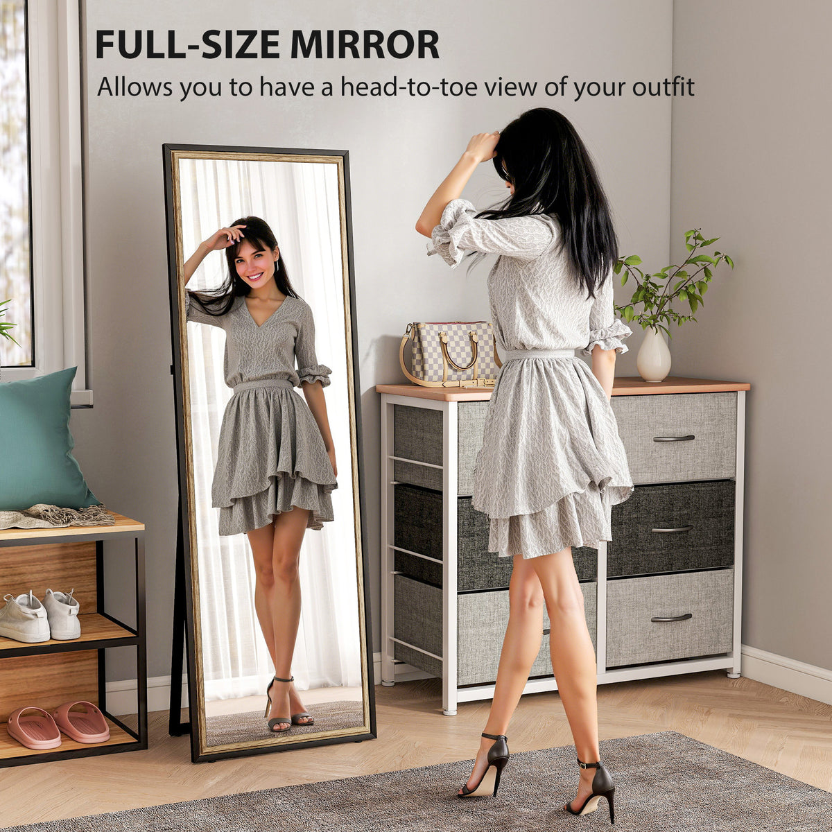 Dual-Tone Rectangle Standing Full Length Mirror