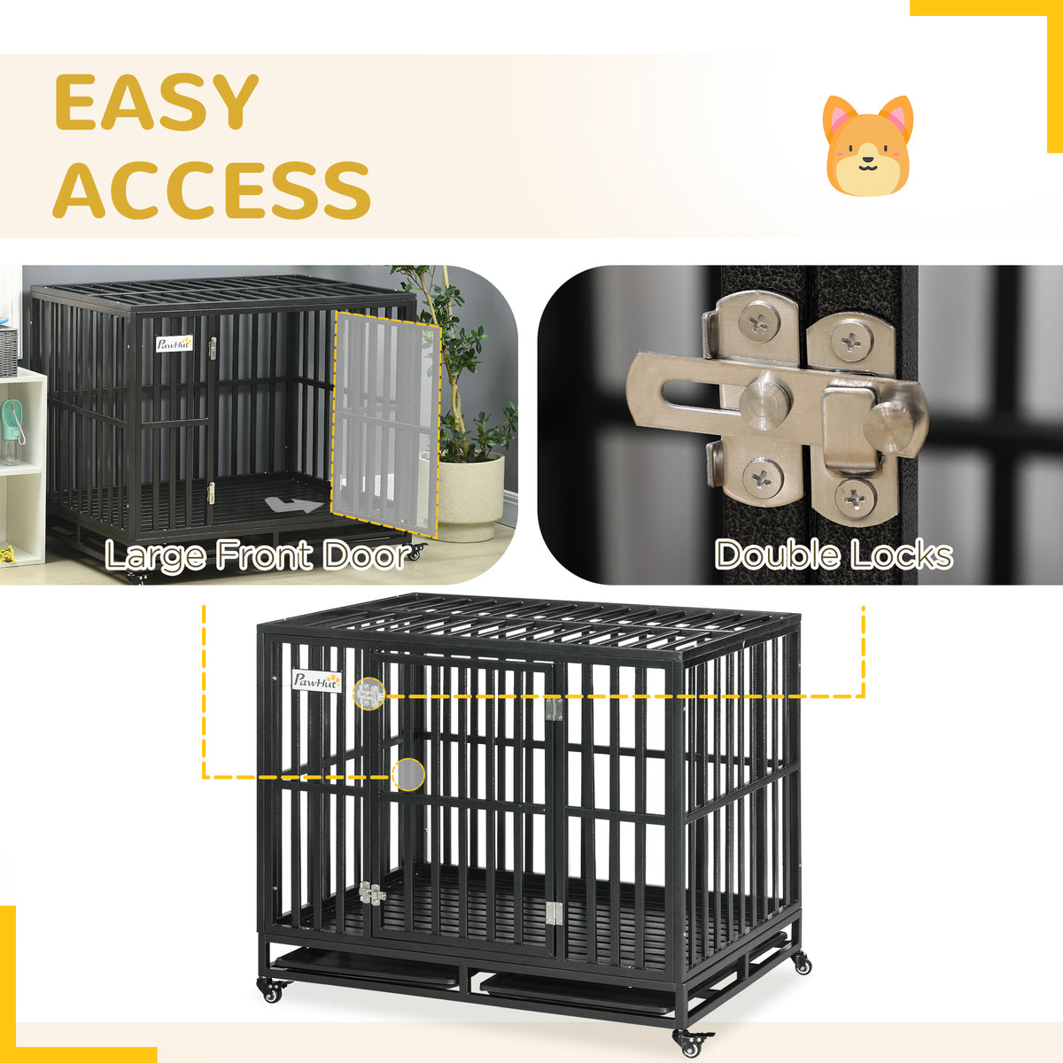 Heavy duty steel dog crate 104 cm with wheels