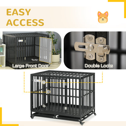 Heavy duty steel dog crate 104 cm with wheels