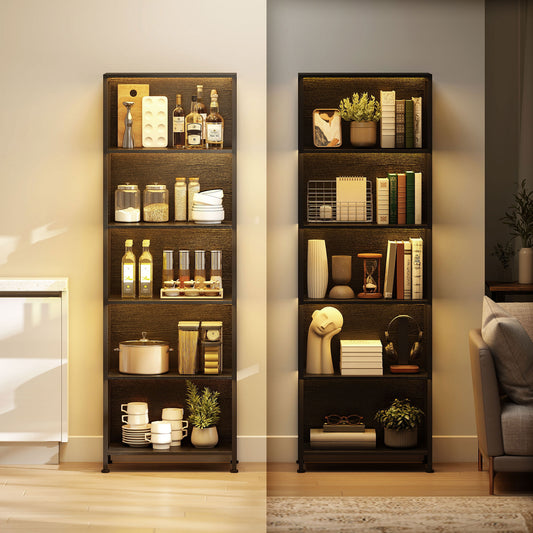 5-Tier Freestanding Bookshelf with LED Lights