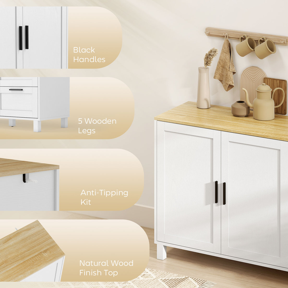 Sideboard Buffet Cabinet Soft-Close Doors 3 Drawers