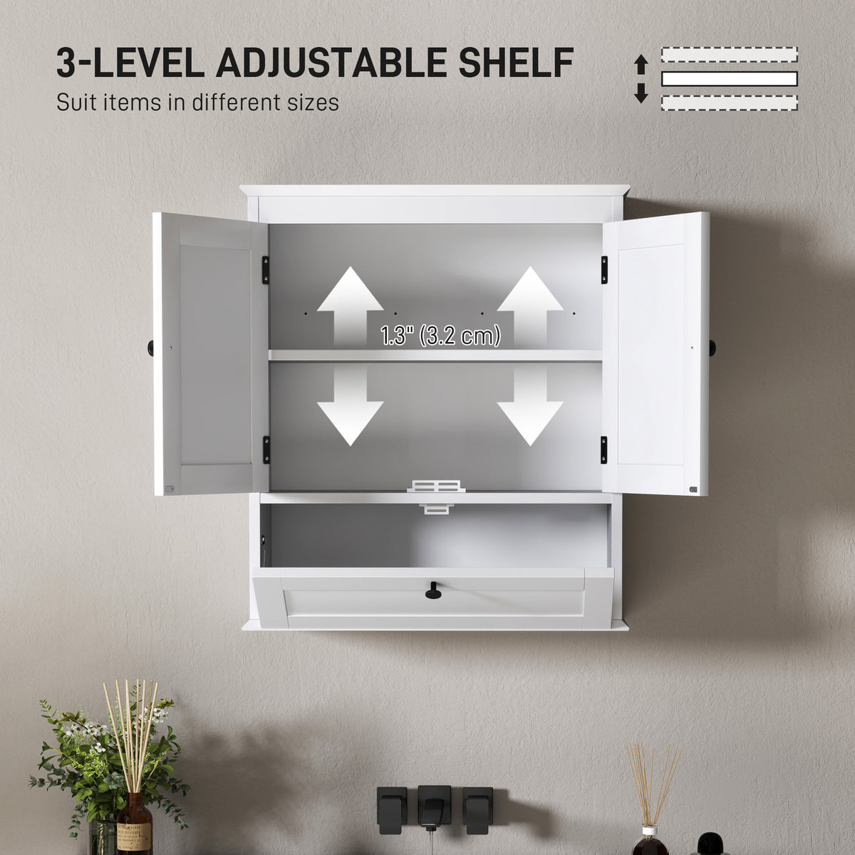 Armario de pared para baño con estante ajustable