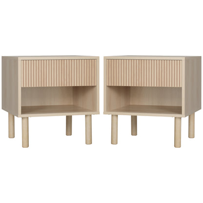 Nightstands with drawer and shelf set of 2