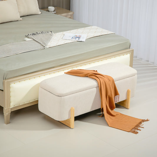 Upholstered Storage Bench Linen-Look Fabric Wooden Legs