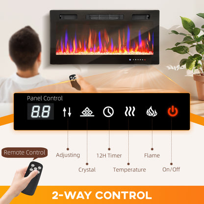 36" Thin Electric Fireplace Wall-Mounted — Black