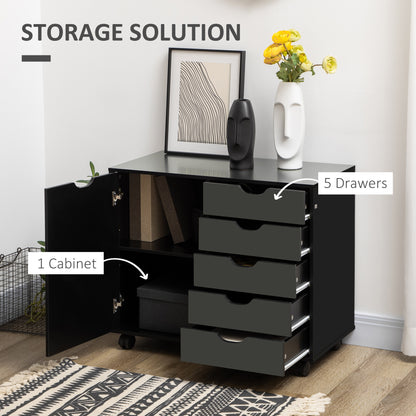 Lateral Filing Cabinet 5 Drawers with Door and Wheels