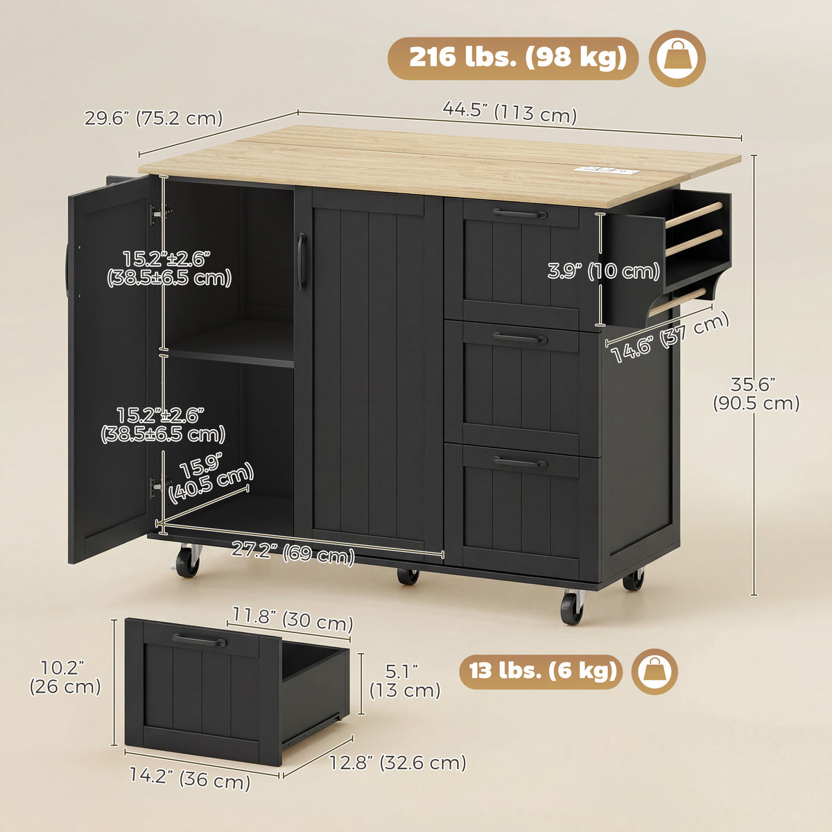 Isla de cocina con tablero abatible y toma eléctrica