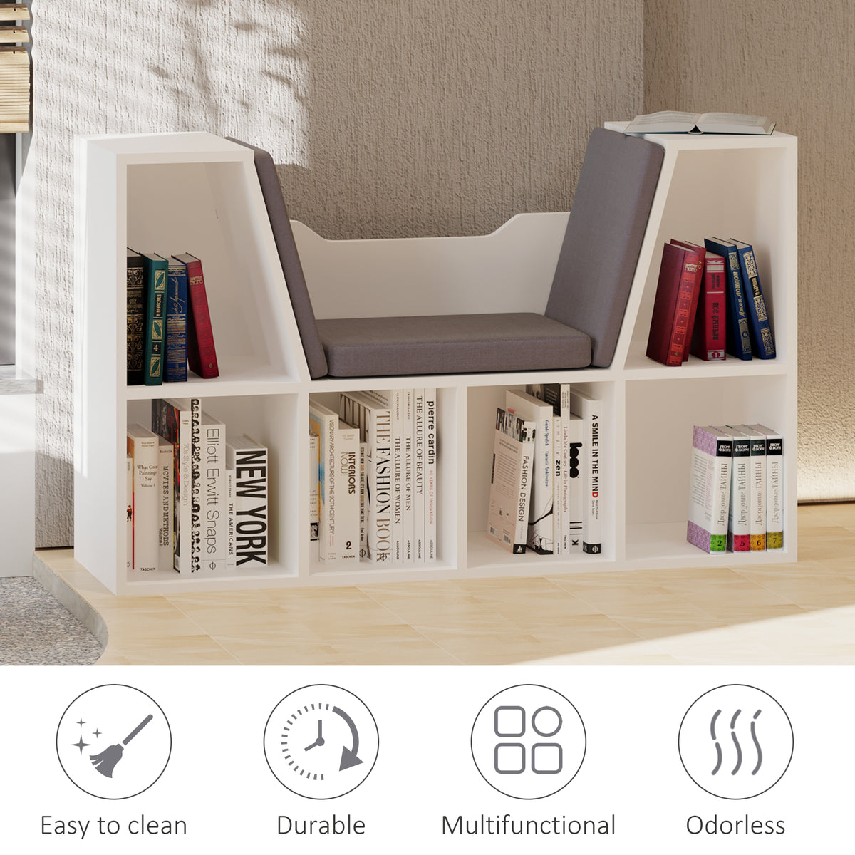 Librería de 6 cubos con cojín de lectura