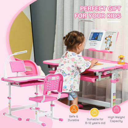 Escritorio infantil ajustable con silla y lámpara LED